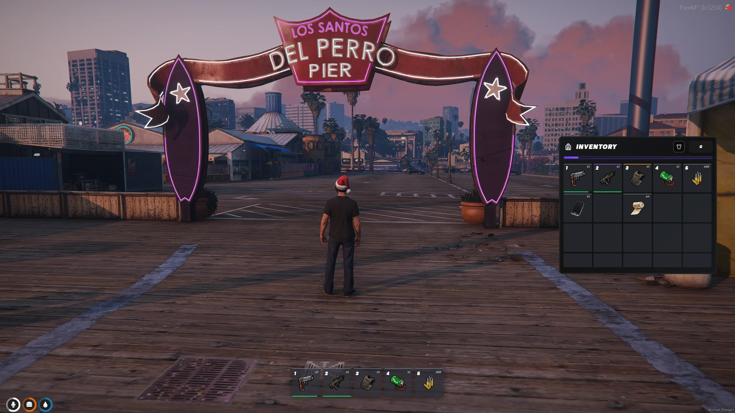Free ox_inventory redesign for FiveM showing the reskinned inventory grid, weight bar and hotbar in game