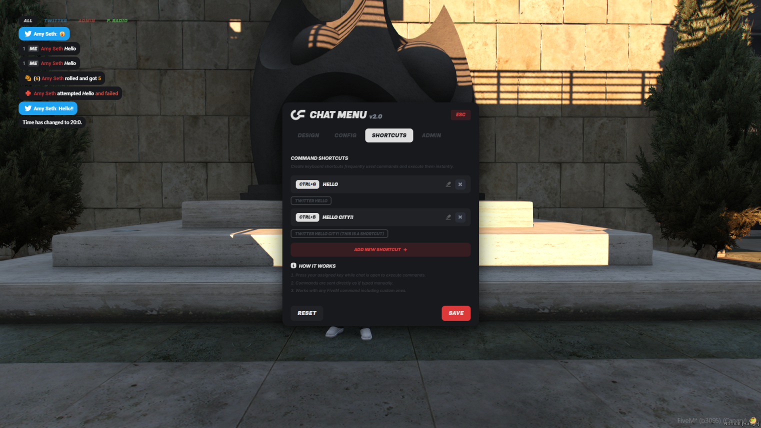FiveM chat keybind creator in Overflow Chat script showing custom hotkey assignment panel